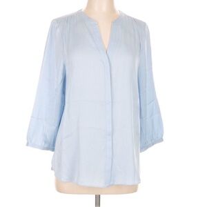 Quince Silk Stretch Washable 3/4 Sleeve Button Front Baby Blue Blouse Small